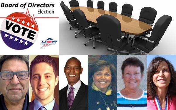 Election ad collage with vote image, board table, and candidate headshots