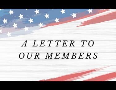 A Letter to Our Members text with Flag Background Image