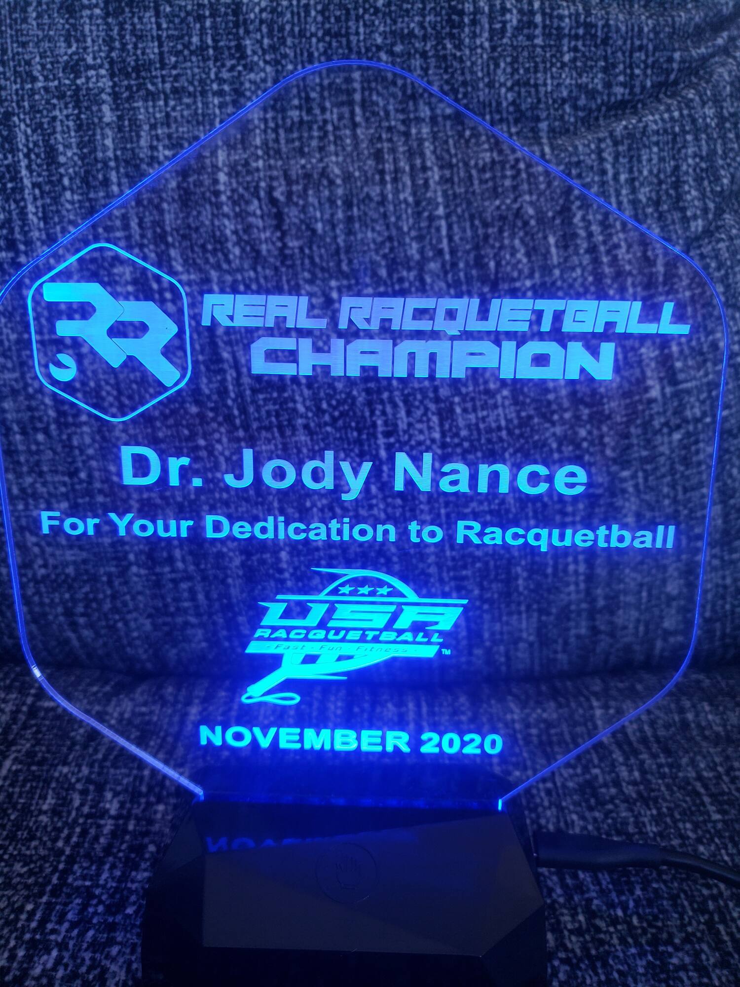 Real Racquetball Champion Award for Jody Nance