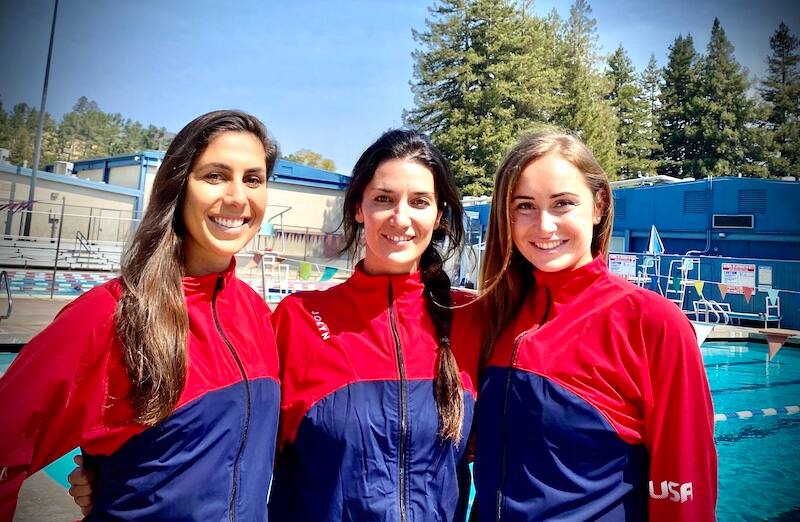 Photo of USA Artistic Swimming National Team Coaching Staff of Lara, Andrea, and Anna