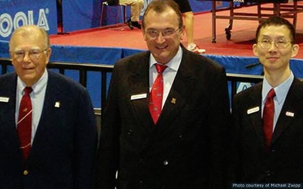 A break in duties at the United States Open: left to right Bill Walk (Referee),  Michael Zwipp (Deputy Referee) and Kagin Lee (Deputy Referee) 