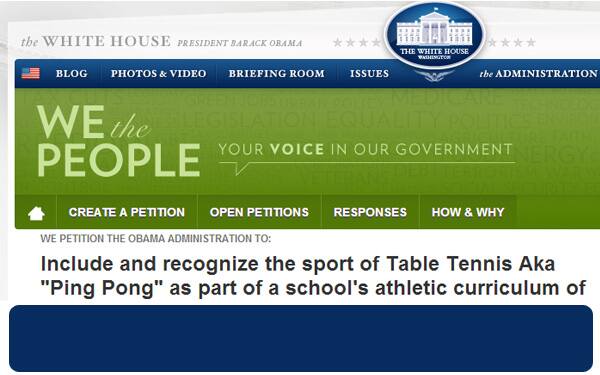 White House Petition to include table tennis as a school activity