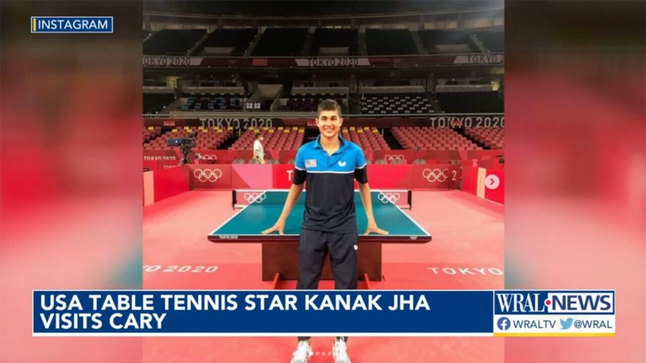 Kanak Jha at the Tokyo 2020 table tennis stadium.