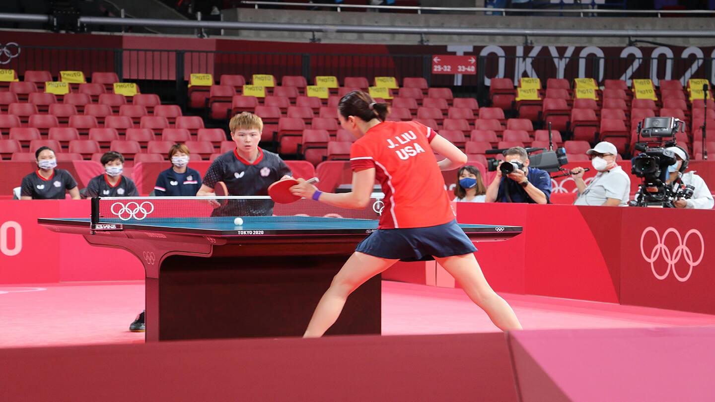 Tokyo 2020 Women's Team Match. Team USA vs Chinese Tai Pei, Liu Juan vs Chen Szu You in match 3.