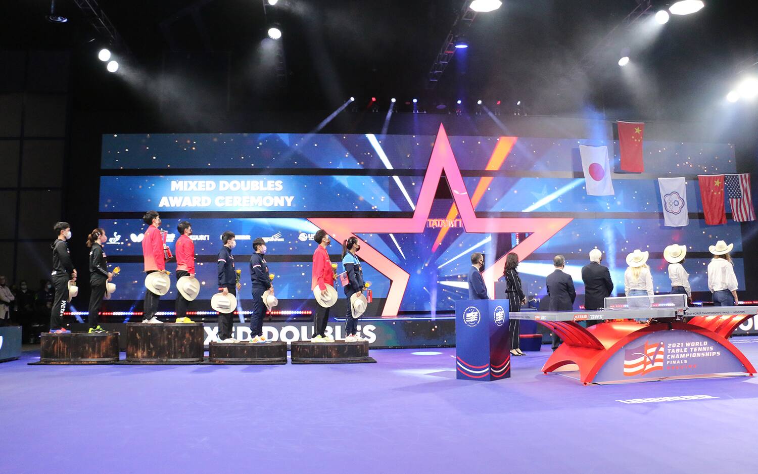 Medal Ceremony, Mixed Doubles, 2021 World Table Tennis Championships, Houston, TX.