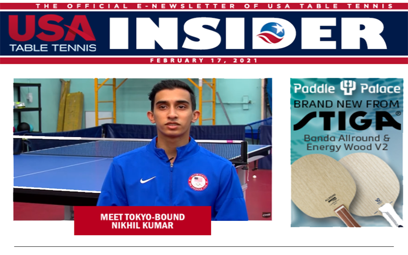 February 17, 2021 Insider Cover, Nikhil Kumar photo and Stiga paddle ad