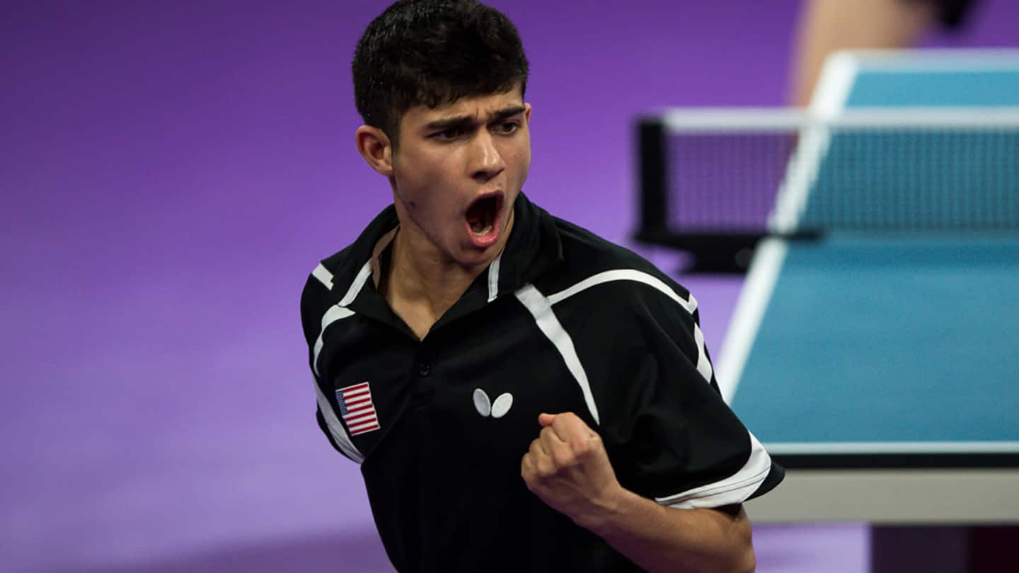 Kanak Jha celebrates point.