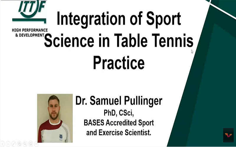 ITTF Logo - Headshot of Dr. Samuel Pullinger - Sports Science in Table Tennis Practice