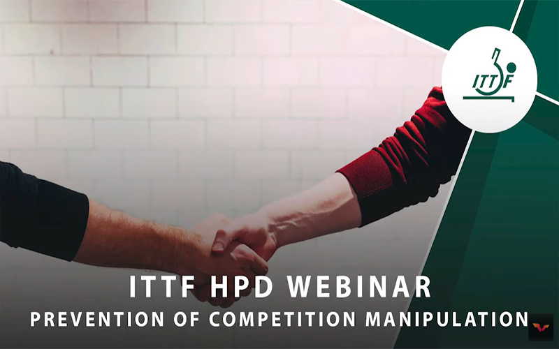 ITTF Logo, 2 people  shaking hands.