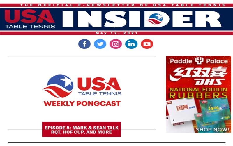 USATT Insider Cover May 12, Paddle Pallace Double: Happiness Promo Sale