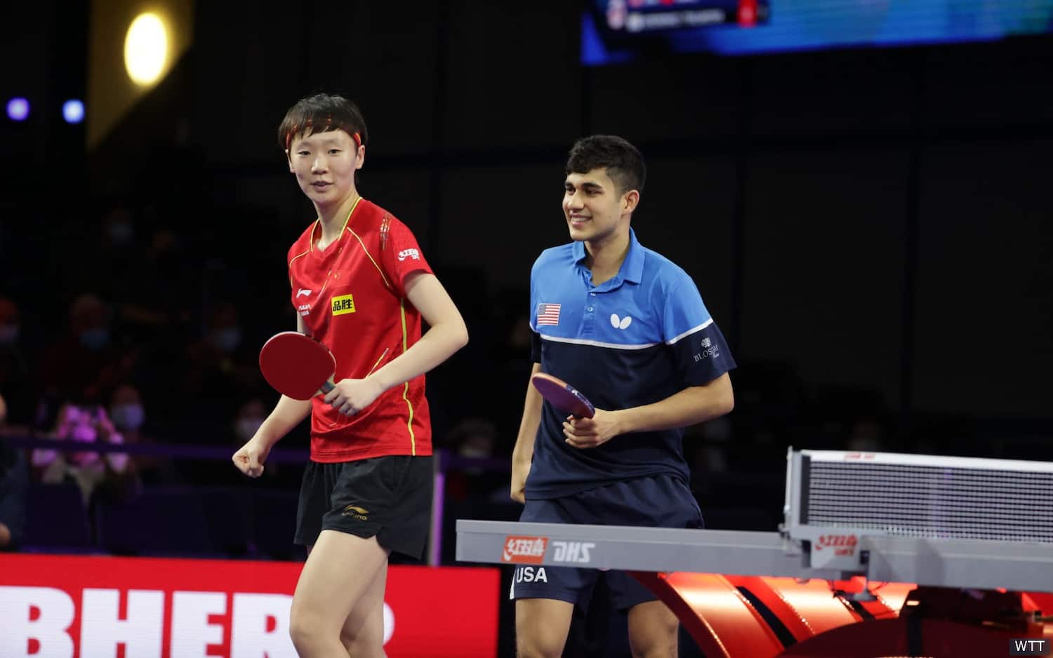 China-US mixed doubles joint training session, 2021 World Table Tennis Championships at the George R. Brown Convention Center, Houston TX. November 23, 2021