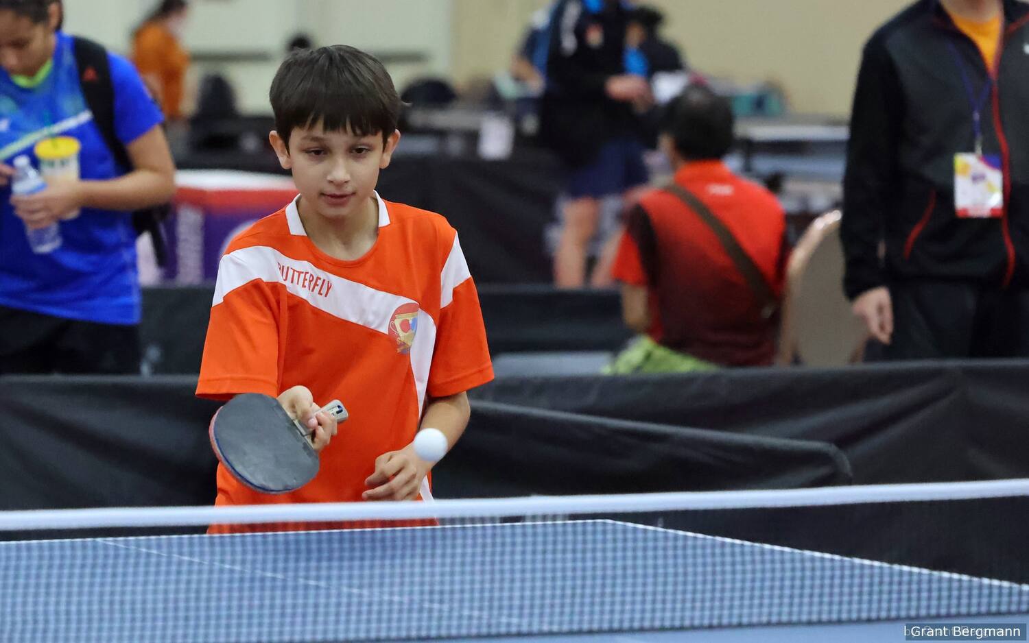 National U-13 Boys’ Team member Kef Noorani in tournament play during the 2021 US National Table Tennis Championships at Mandalay Bay Convention Center in Las Vegas, NV, July, 2021 (Photo/Grant Bergmann)