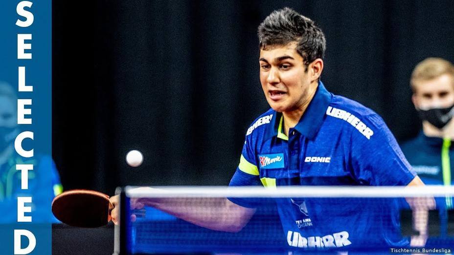 Patrick Baum vs Kanak Jha. Season 2021/2022 - 3.Spieltag -  TTC Zugbrücke Grenzau  vs. TTF Liebherr Ochsenhausen