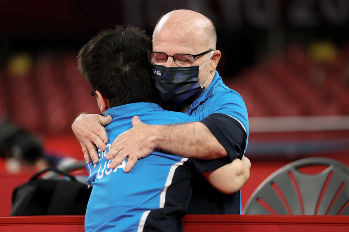 2020 Tokyo Paralympic Games, Mitch and Ian Seidenfeld embrace after gold medal victory.
