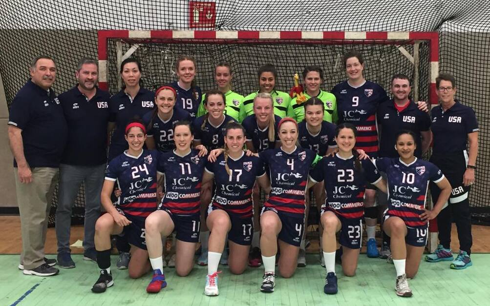 The U.S. Women's National Team poses during the NORCA IHF Super Globe Qualification Tournament.