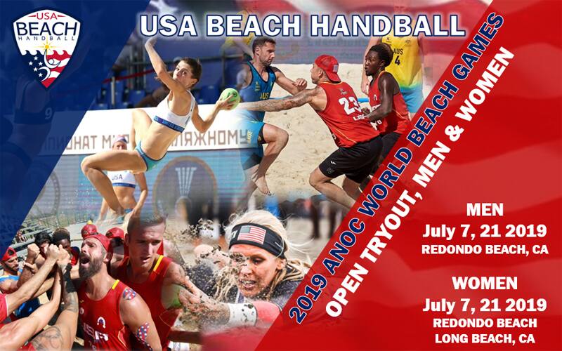 USA Beach Handball's open tryout announcement for July 2019.