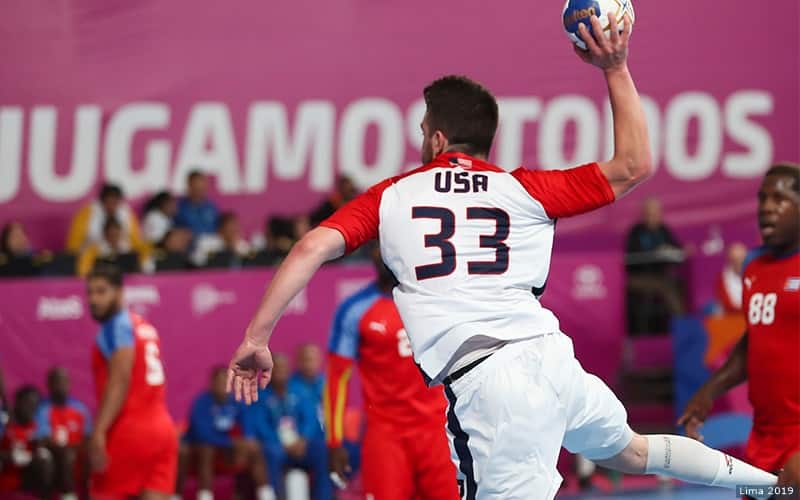 A U.S. handball player in action at Lima 2019