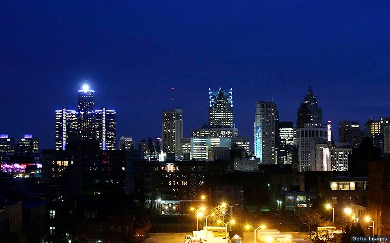 Detroit skyline at night