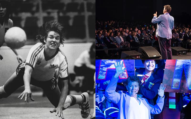 Women's National Team Olympian Sherry Winn in action and in present day