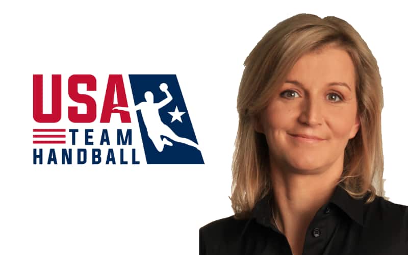 USA Team Handball logo (left) with a headshot of Edina Borsos (right)