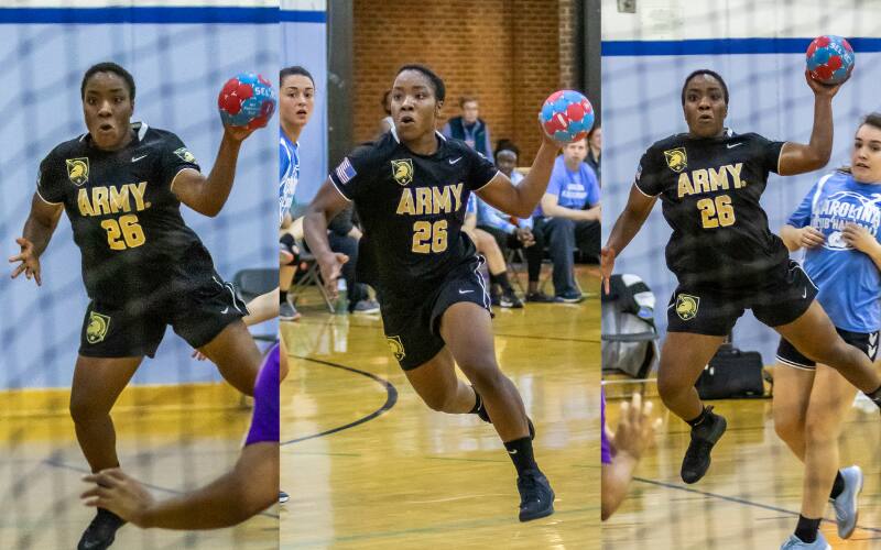 Teasia Stewart in action on the handball court