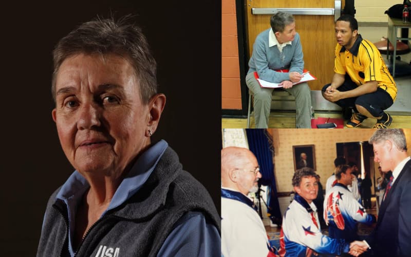 Three photos of Jan O'Shea (headshot on the left and two photos on the right of her in action)