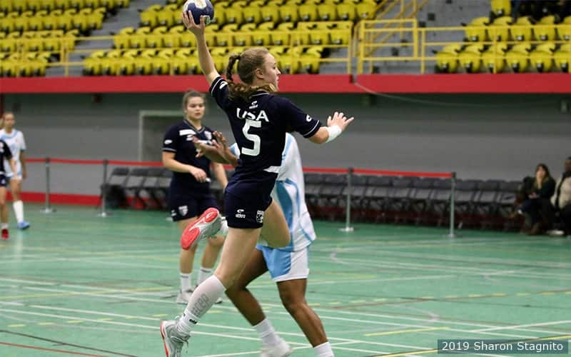 A member of the U.S. youth women's national team in action during the NORCA IHF Trophy tournament in Montreal, Canada.  