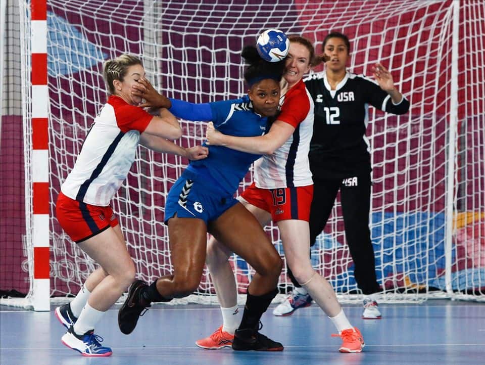 Members of the U.S. women's national team in action during the 2019 Pan American Games in Lima, Peru.