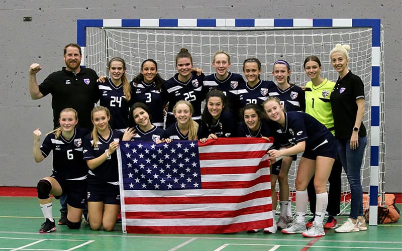 A photo of the U.S. youth women's national team in Montreal, Canada for the NORCA IHF Trophy tournament.  