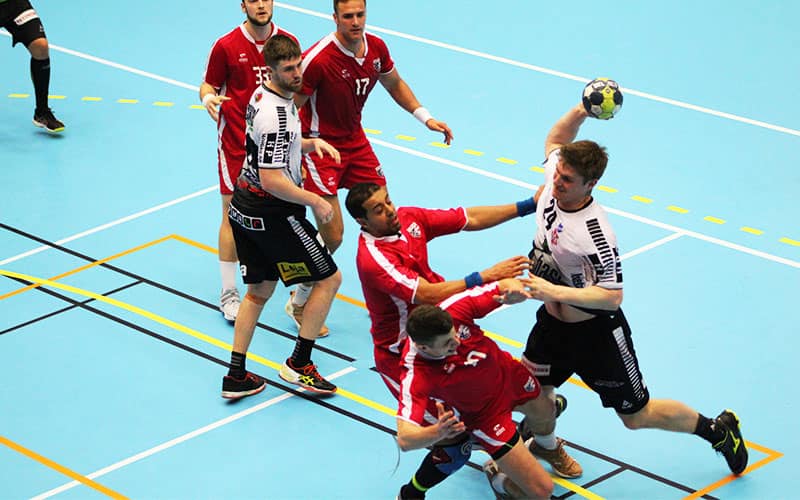 The U.S. men's national team competing during a training camp in Ystad, Sweden, in January 2020 that featured training matches against Swedish club teams.