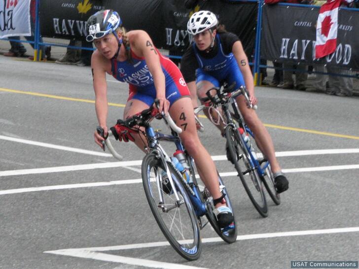 A two-person breakaway on the bike brought Sarah Haskins a silver in Vancouver.