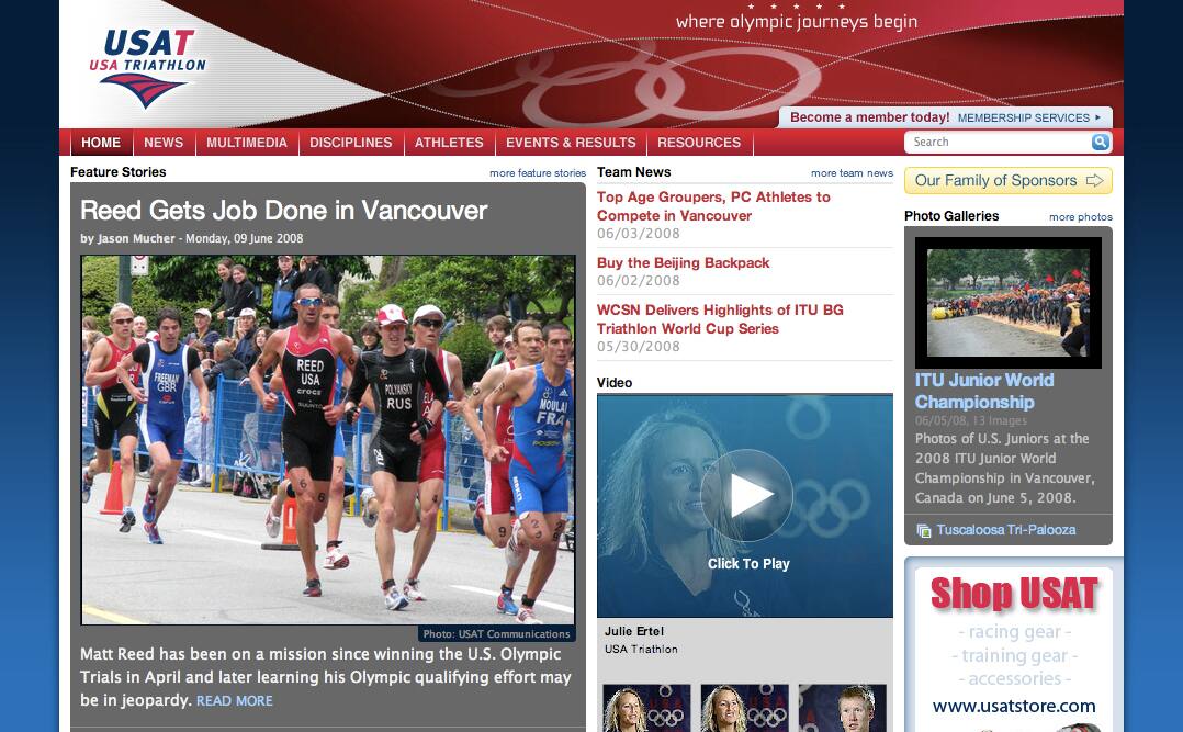 Screenshot of the new USA Triathlon website.
