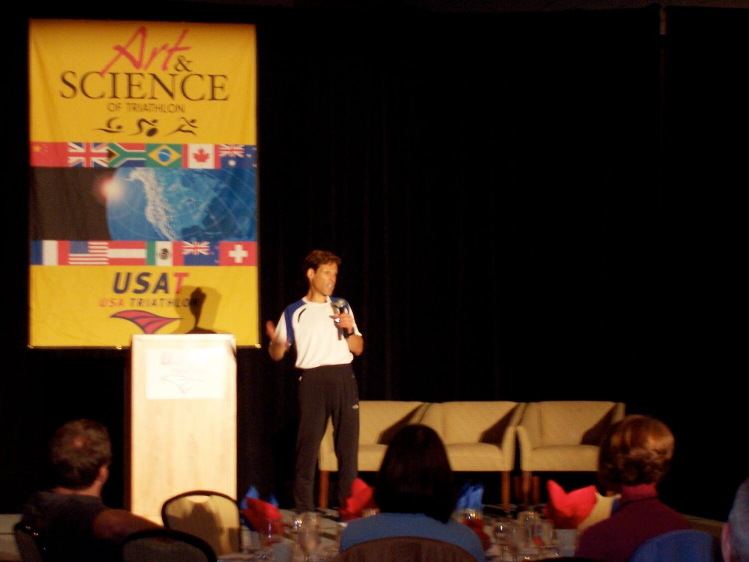 Dean Karnazes talks about his running schedule during the gala dinner.