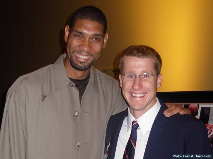 Hunter Kemper with fellow Wake Forest alum Tim Duncan