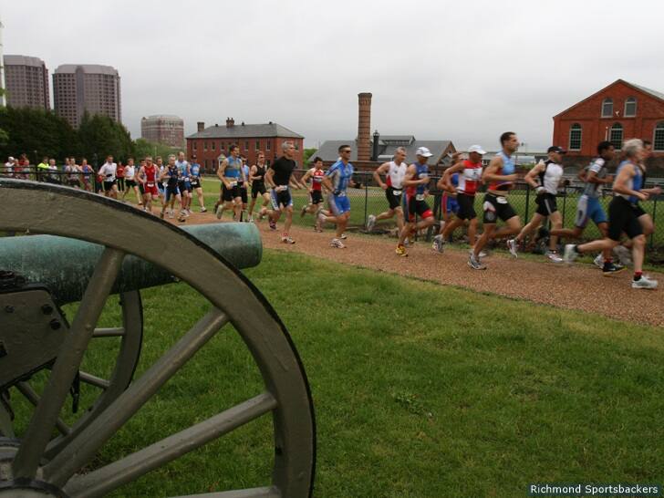 Athletes run through Historic Tredegar at the 2008 Duathlon National Championship in Richmond, Va.