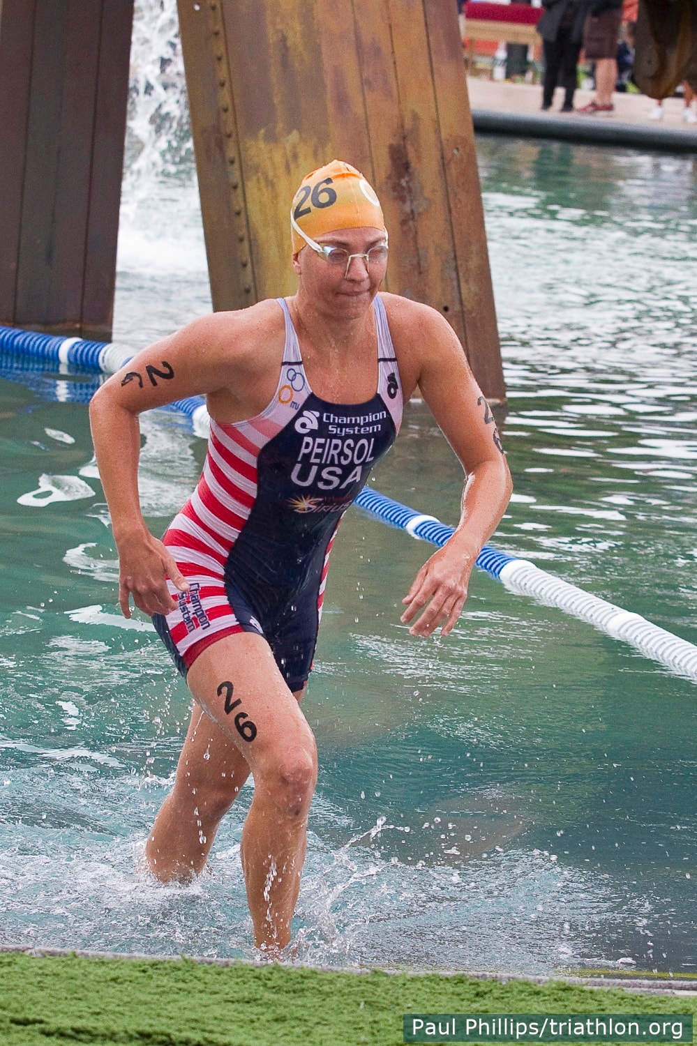 Hayley Peirsol was first out of the water in Monterrey.