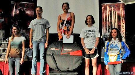The top female finishers on the podium at the 2009 Collegiate Nationals award presentation.