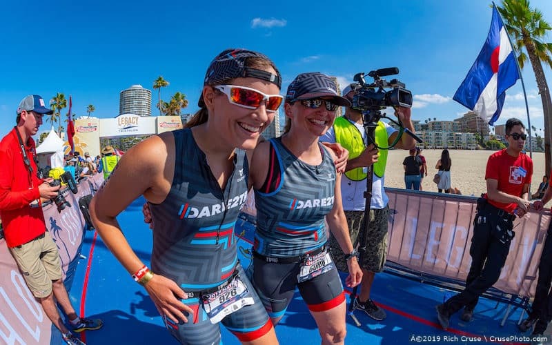 paratriathlete's smiling at the finish
