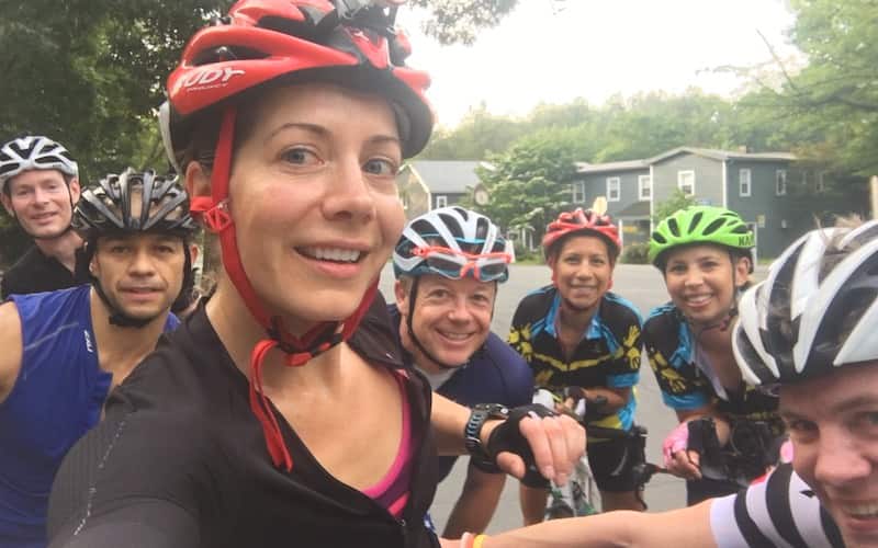 smiling group of triathletes