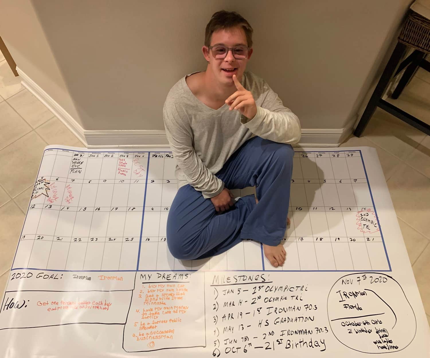 chris sitting with goals calendar