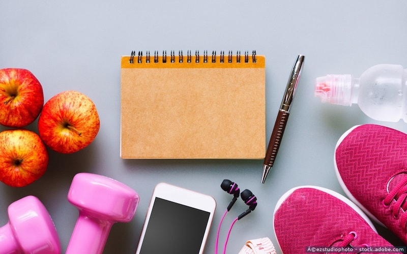 notepad and exercise equipment