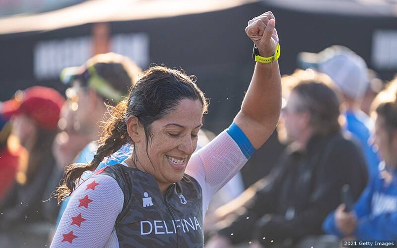 woman racing an IRONMAN 70.3 race