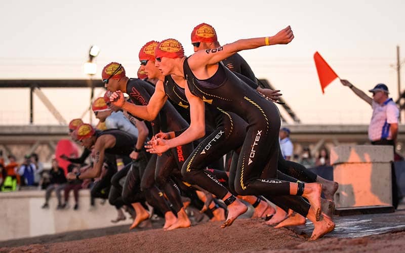 Age group men run off the start line at the draft legal national championships in Arizona