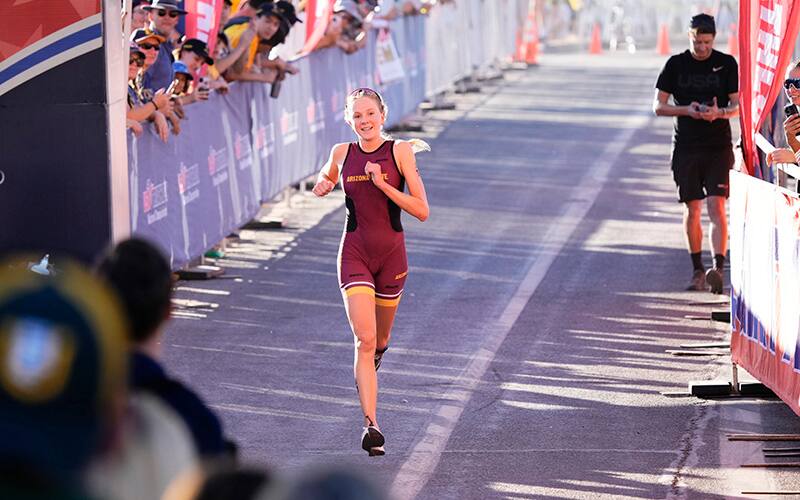 arizona state university hannah henry crosses the finish line