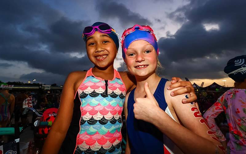 two young triathletes compete at the Houston texans kids triathlon