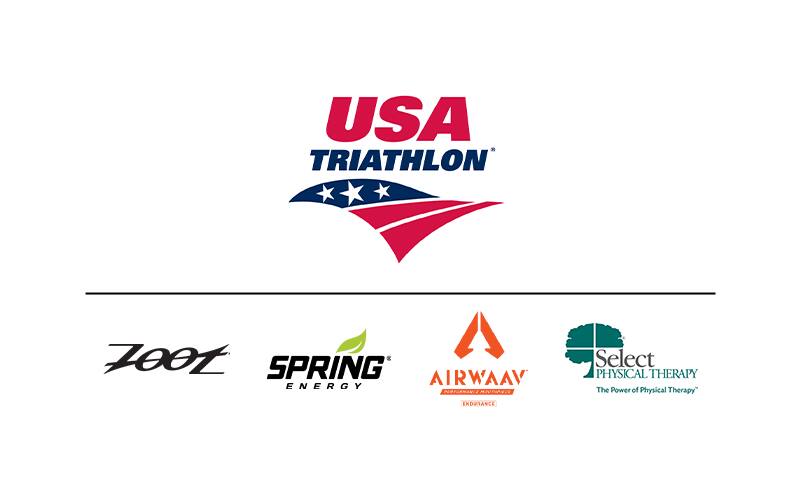 graphic with USA Triathlon logo on top and logos for Zoot Sports, Spring Energy, AIRWAAV and Select Physical Therapy below