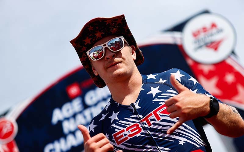 An Athlete with a cowboy hat on poses at the AGNC Nationals in Milwaukee