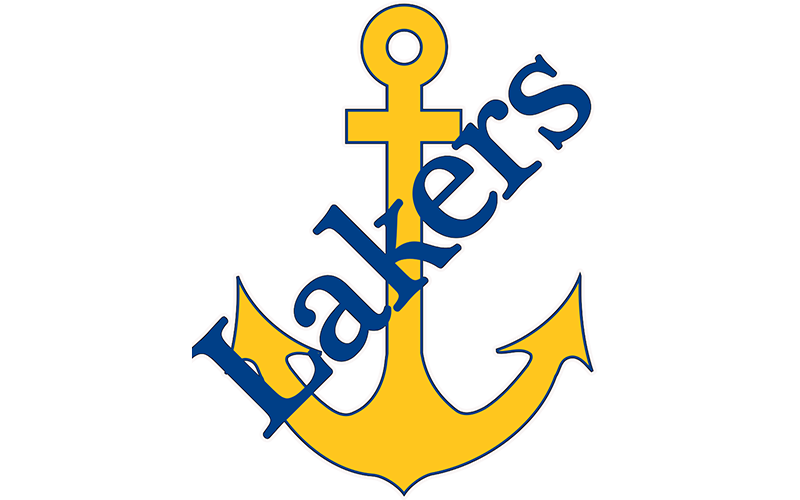logo in yellow and blue colors for lake superior state university a ship anchor