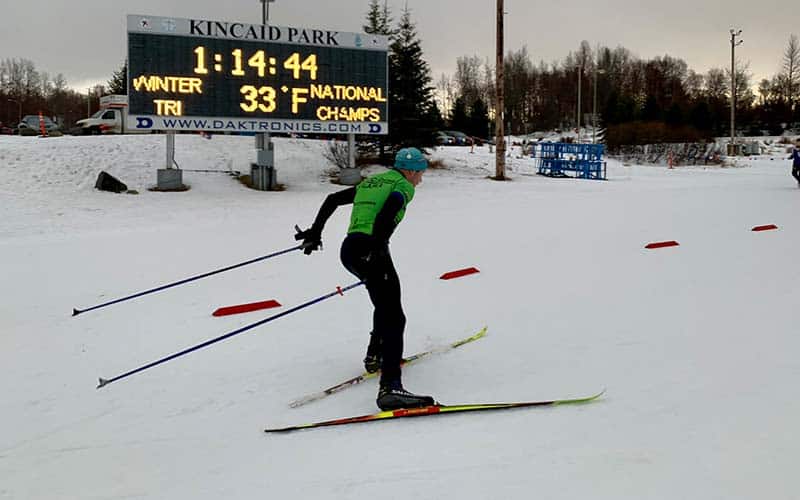 Athlete skis in Alaska at the 2022 Winter Triathlon National Championship