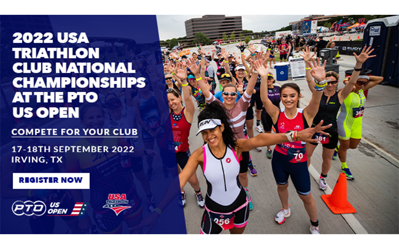 graphic featuring image of women triathletes and text that reads 2022 USA Triathlon Club National Championships at the PTO US Open 